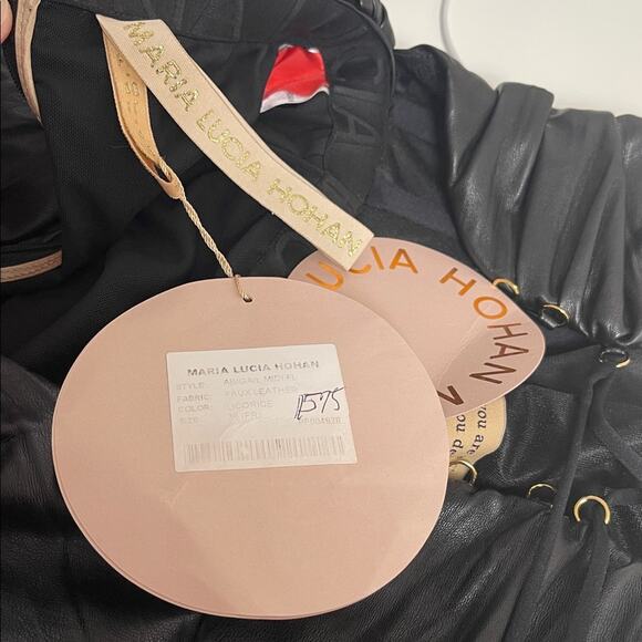 Maria Lucia Hohan Abigail Faux Leather Strapless Ruched Draped Midi Dress Sz 4 - Picture 10 of 12